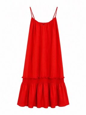 Banana Republic Bright Red Linen Spaghetti Strap Dress